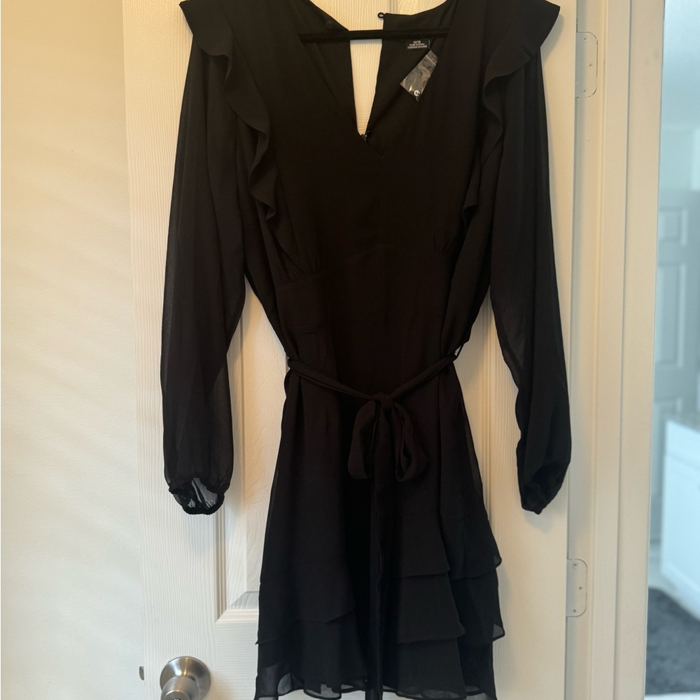 City Chic Black sheer sleeve dress